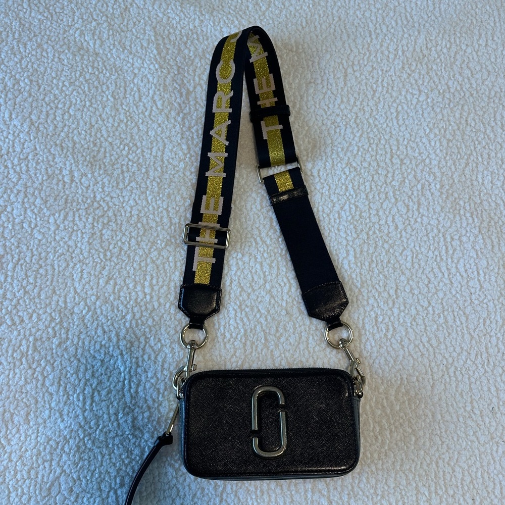 Marc Jacobs Black Crossbody Bag with Yellow Strap